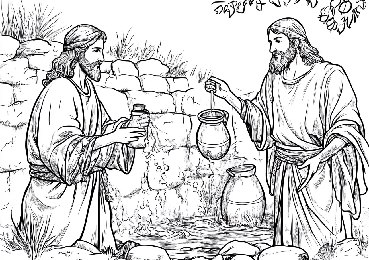 Miracles of Jesus Coloring Pages, Jesus turning water into wine