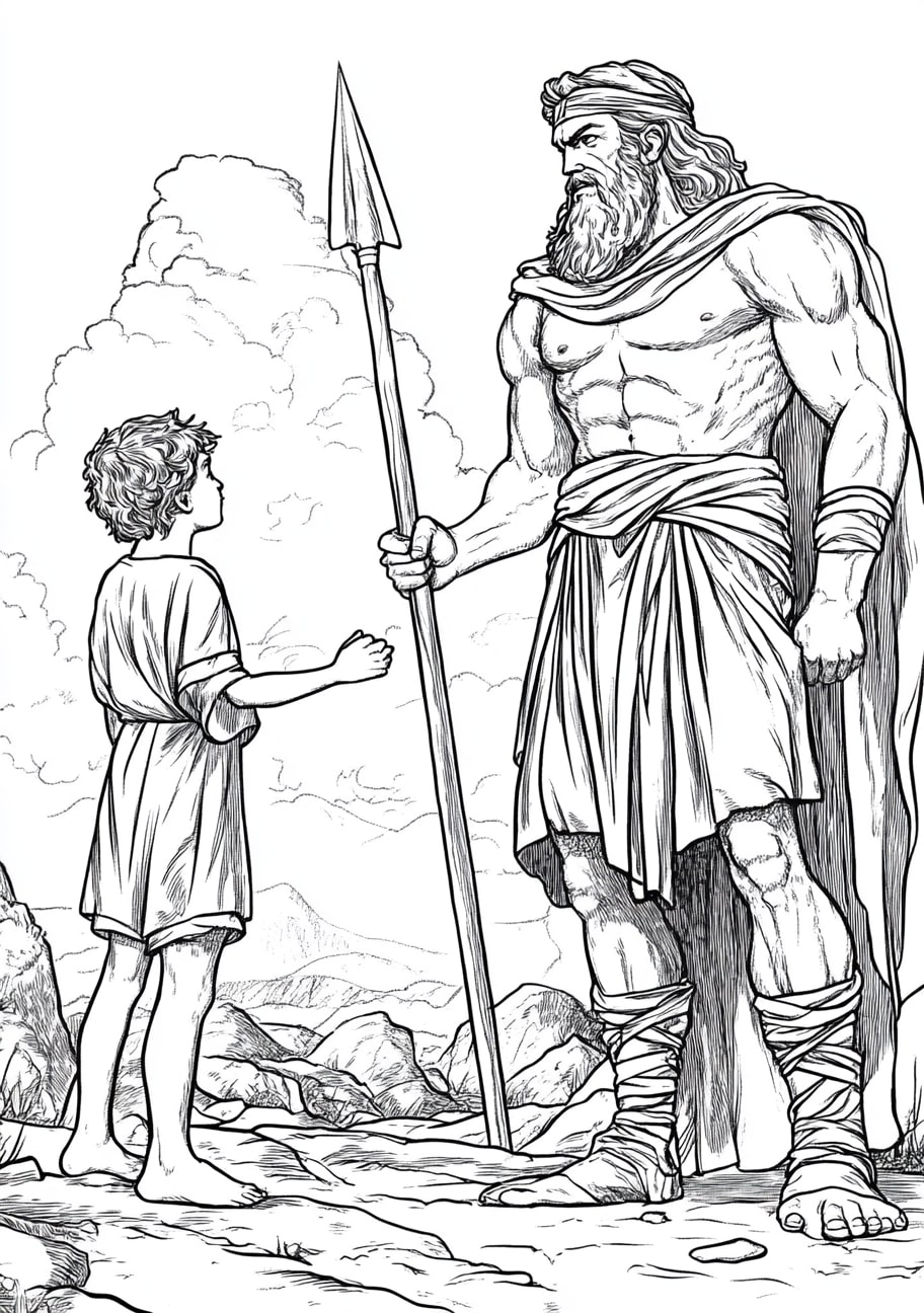 David and Goliath Coloring Pages, David and Goliath in the battle scene