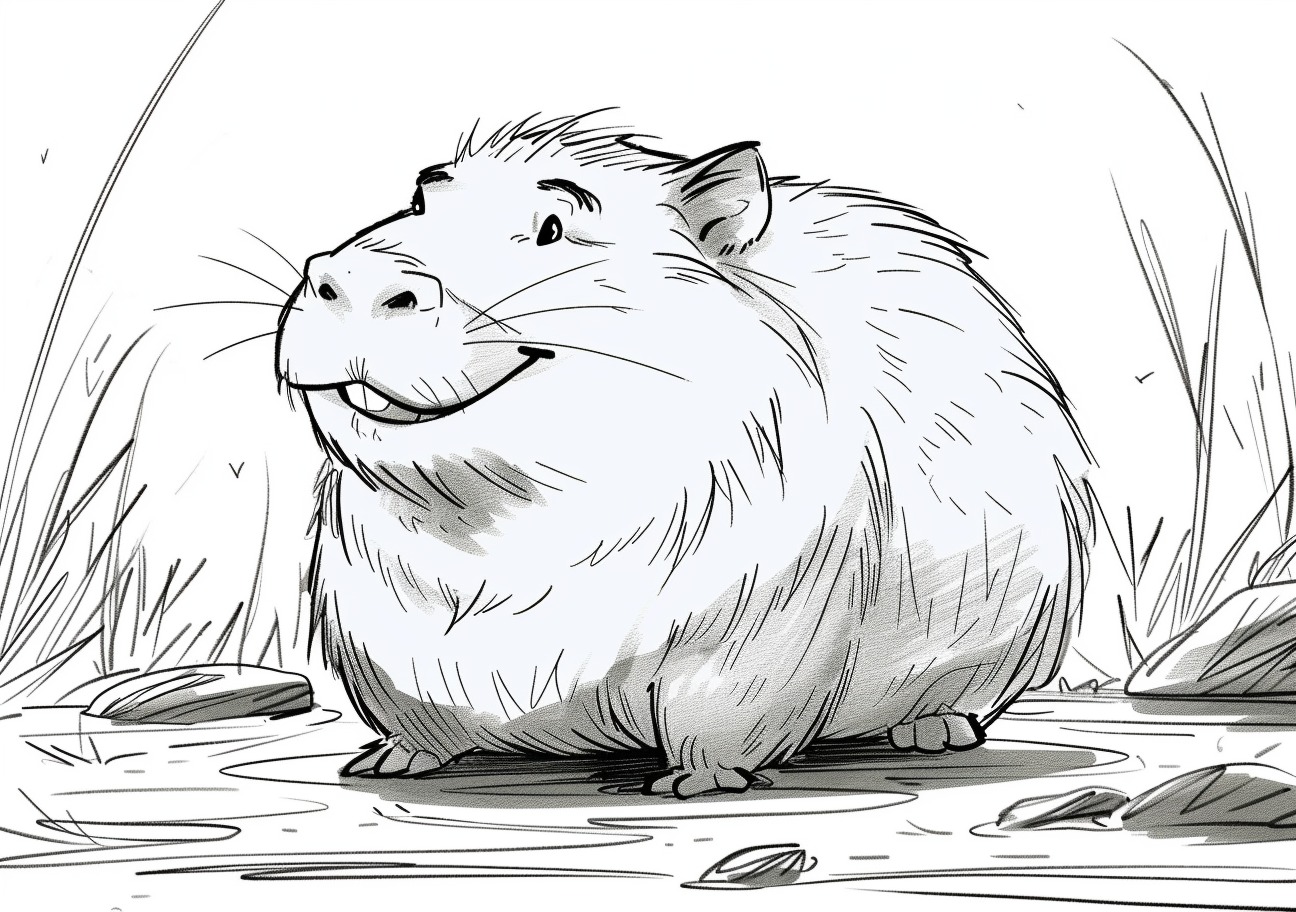 Capybara Coloring Pages, Funny smiling Capybara