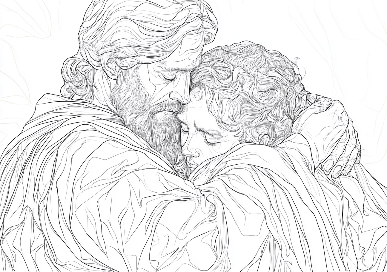 Prodigal Son Coloring Pages, Father embracing the returning Prodigal Son