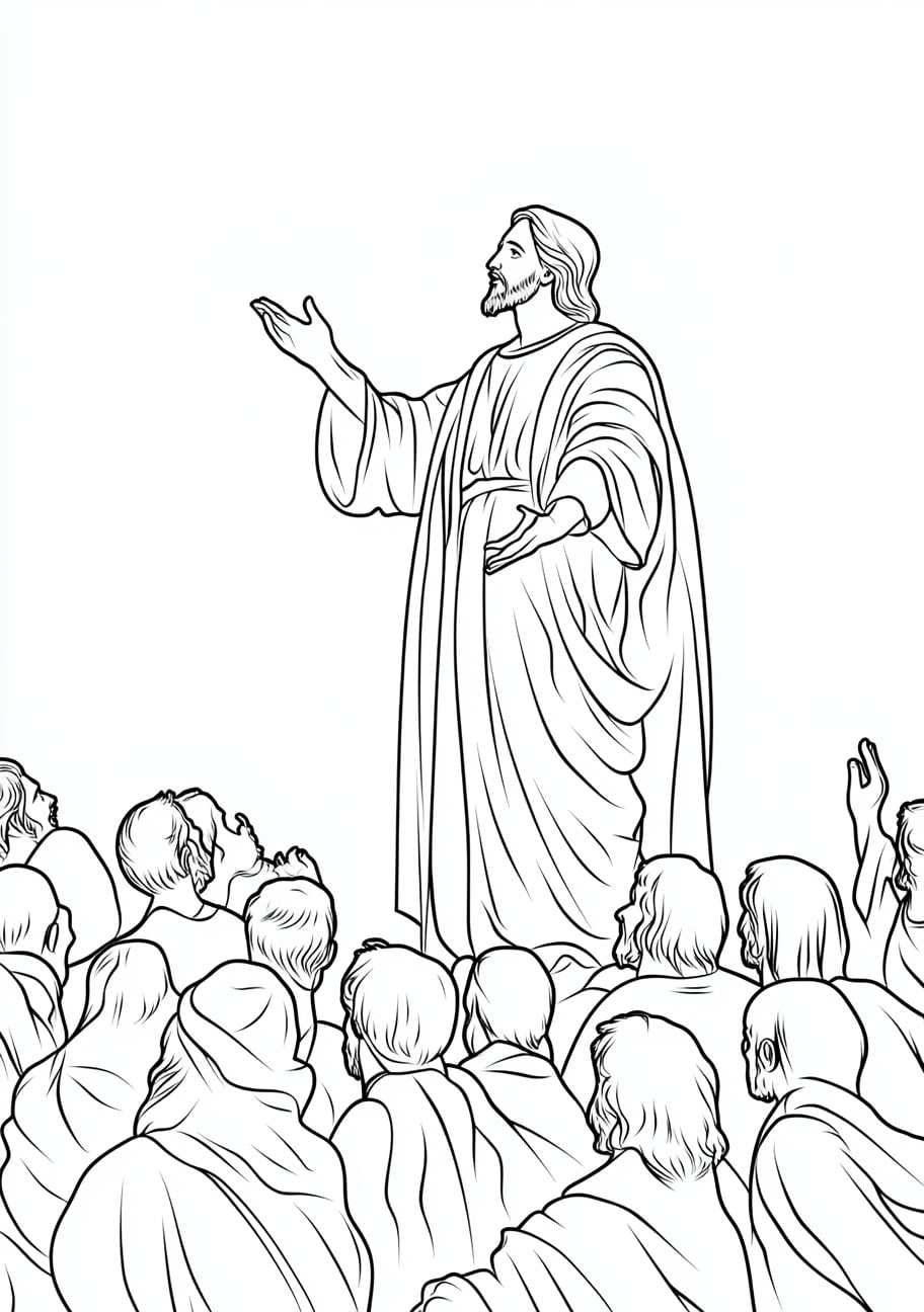 Jesus Coloring Pages, Jesus preaching to the crowd