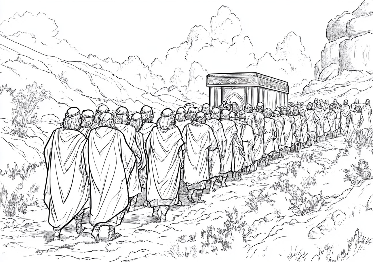 Walls Of Jericho Coloring Pages, The Israelites carrying the Ark of the Covenant around Jericho