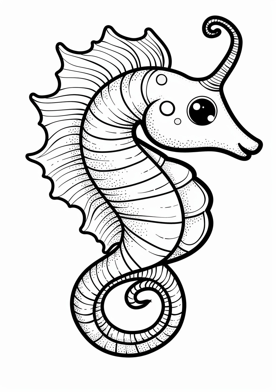 Seahorse Coloring Pages, Kawaii Seahorse