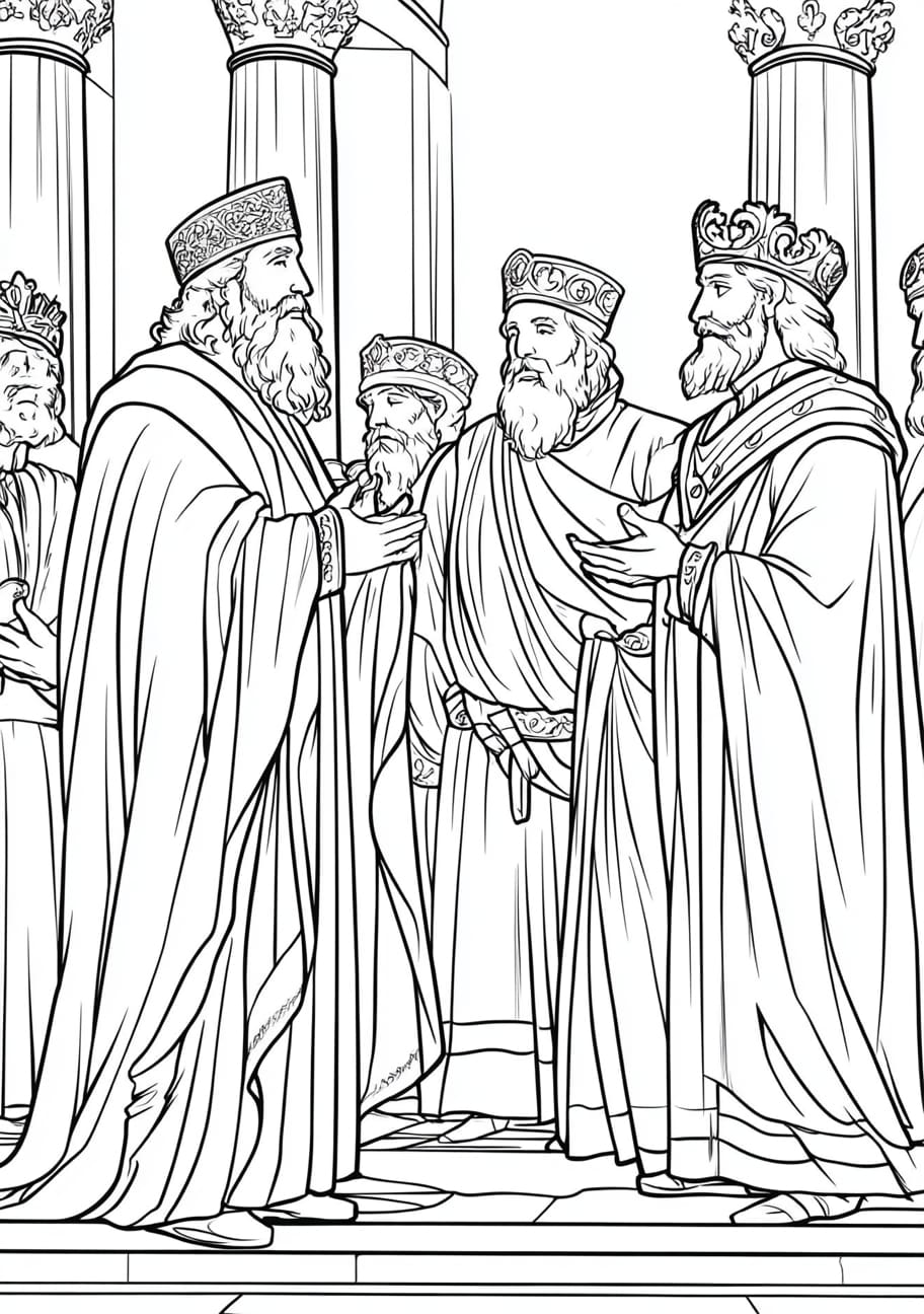 King Solomon Coloring Pages, King Solomon in a grand royal court