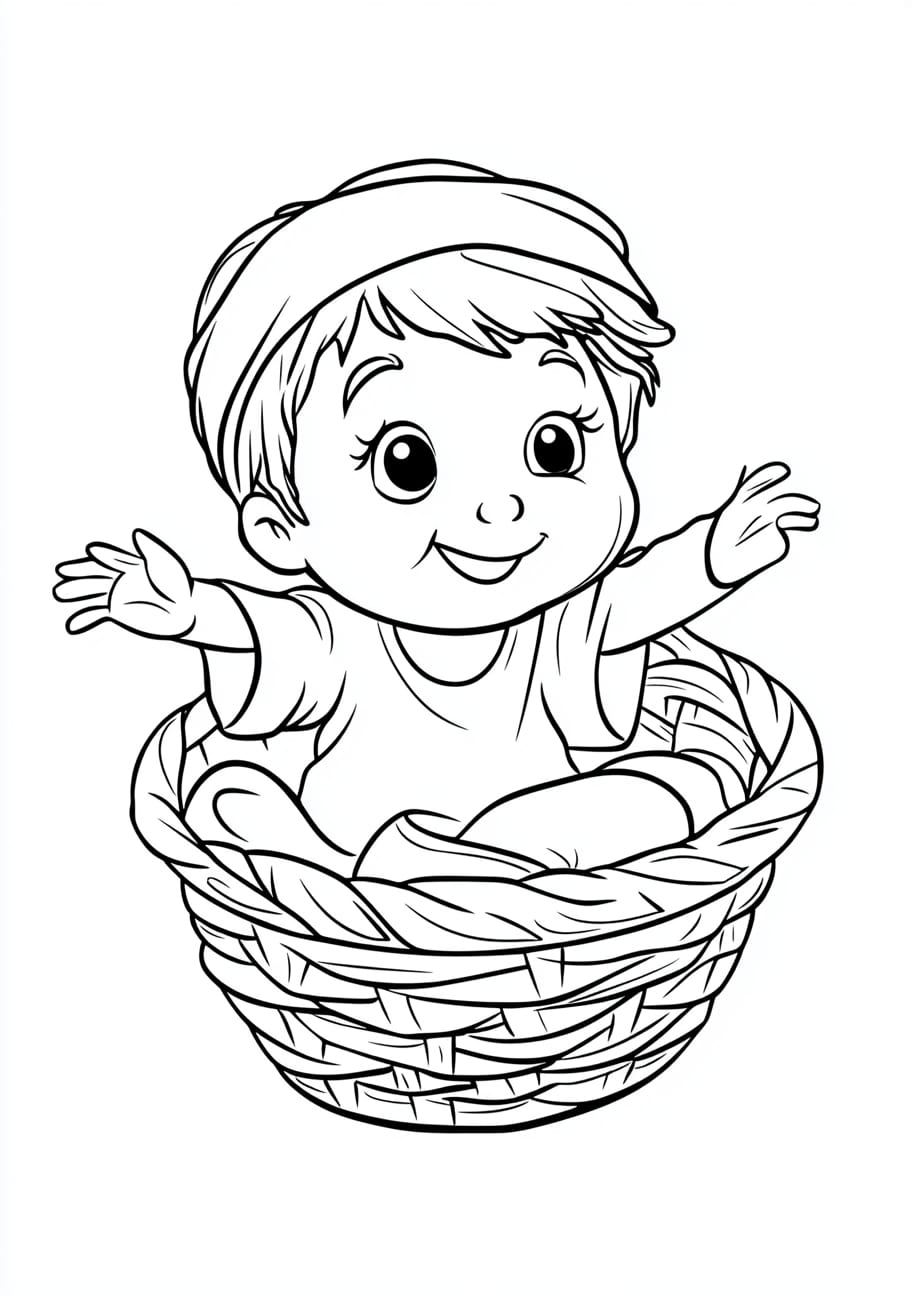 Moses Coloring Pages, Moses as a baby in the basket