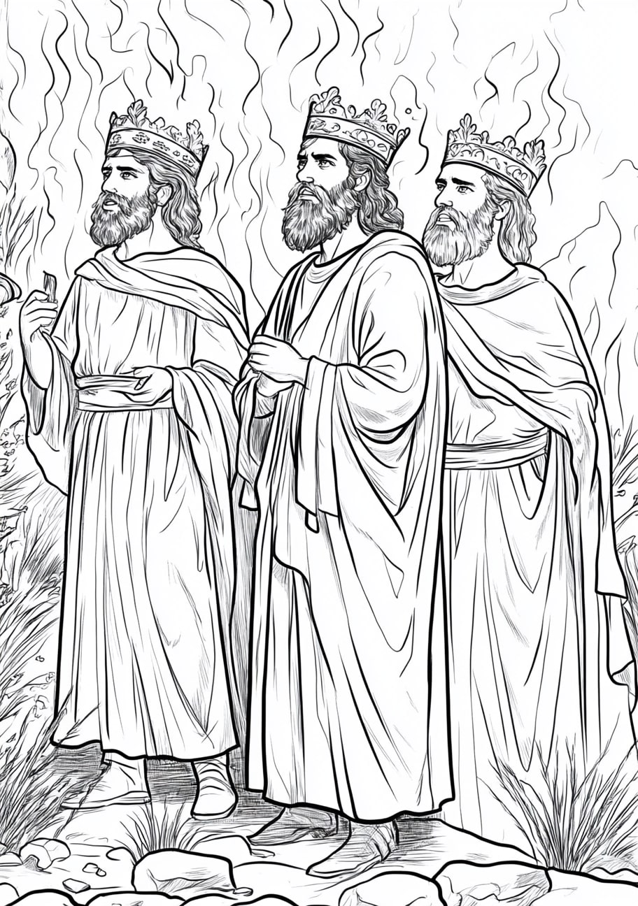 Daniel and his friends Coloring Pages, Shadrach Meshach and Abednego in the fiery furnace