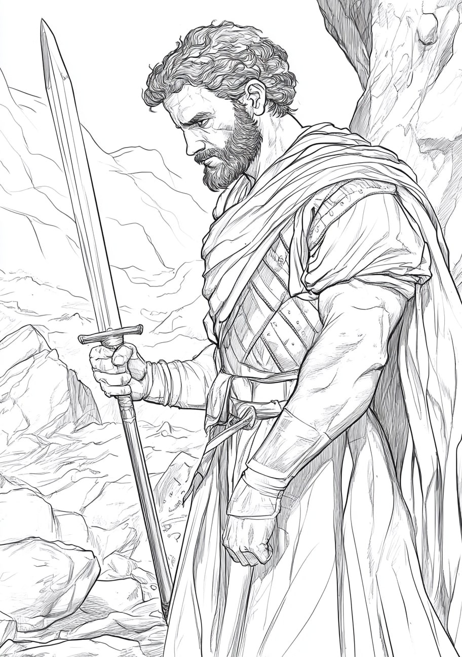 David and Goliath Coloring Pages, David preparing for the fight with Sauls armor