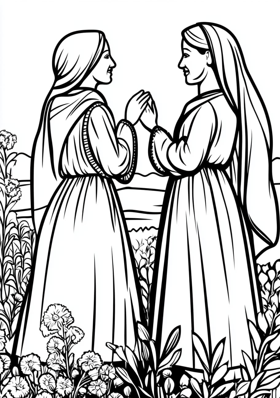 Ruth and Naomi Coloring Pages, Naomi and Ruth celebrating their new life in Bethlehem