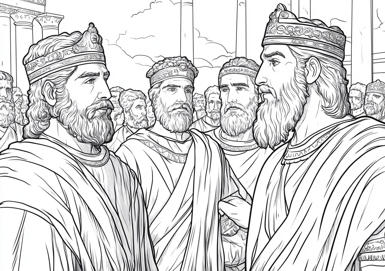 Daniel and his friends Coloring Pages, The friends of Daniel standing firm before the king