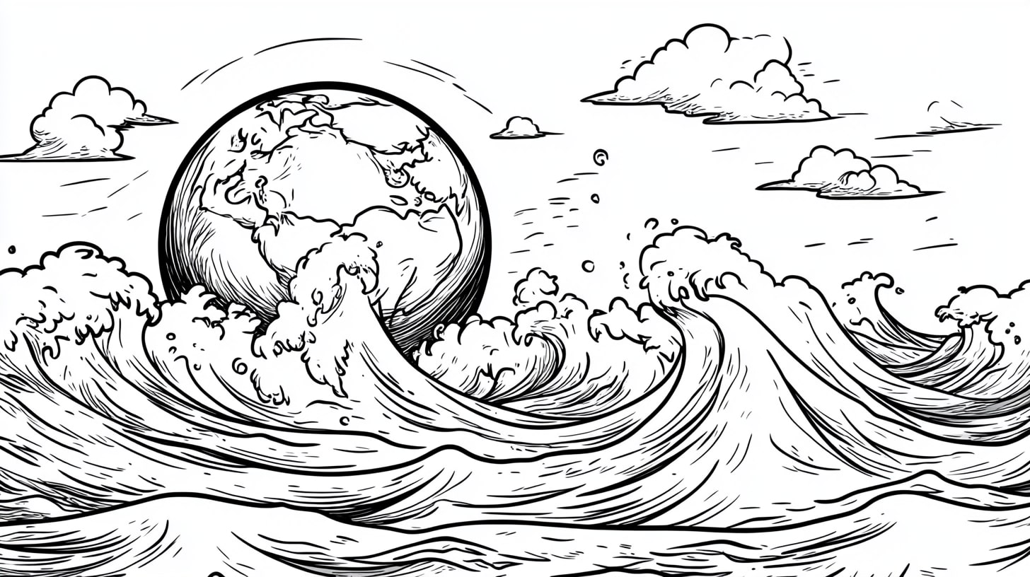 Bible Creation of Earth Coloring Pages, Bible Creation of Earth with oceans forming