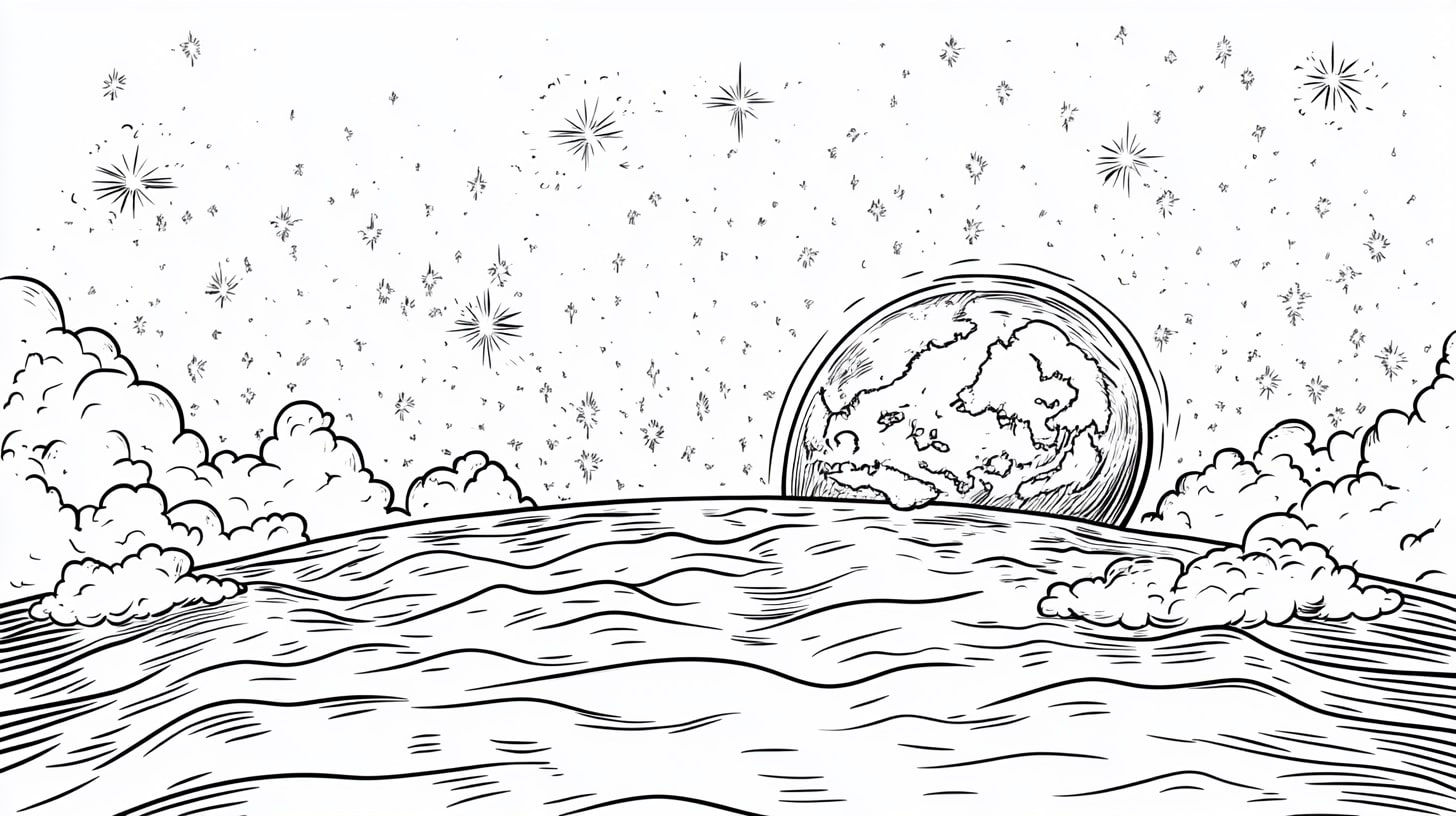 Bible Creation of Earth Coloring Pages, Bible Creation of Earth with stars shining