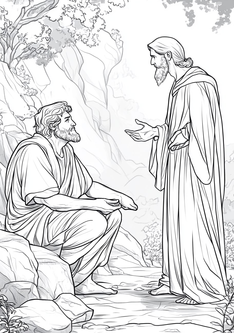 Prophet Elijah Coloring Pages, Elijah meeting with Elisha and passing on his mantle