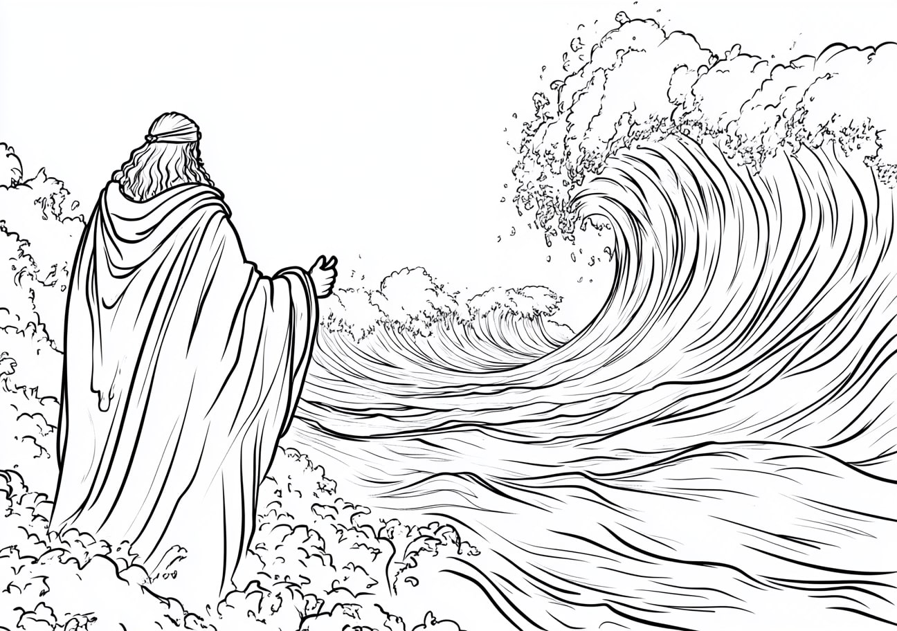 Exodus Coloring Pages, Exodus with Mose parting the Red Sea