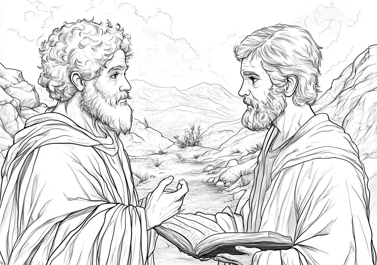 Samuel chooses David as King Coloring Pages, Samuel and David discussing the future of Israel