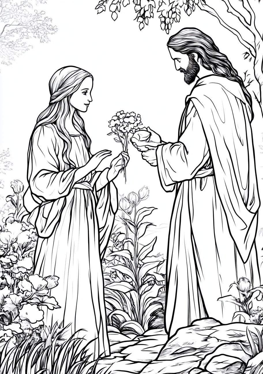 Jesus Resurrection Coloring Pages, Jesus appearing to Mary Magdalene in the garden