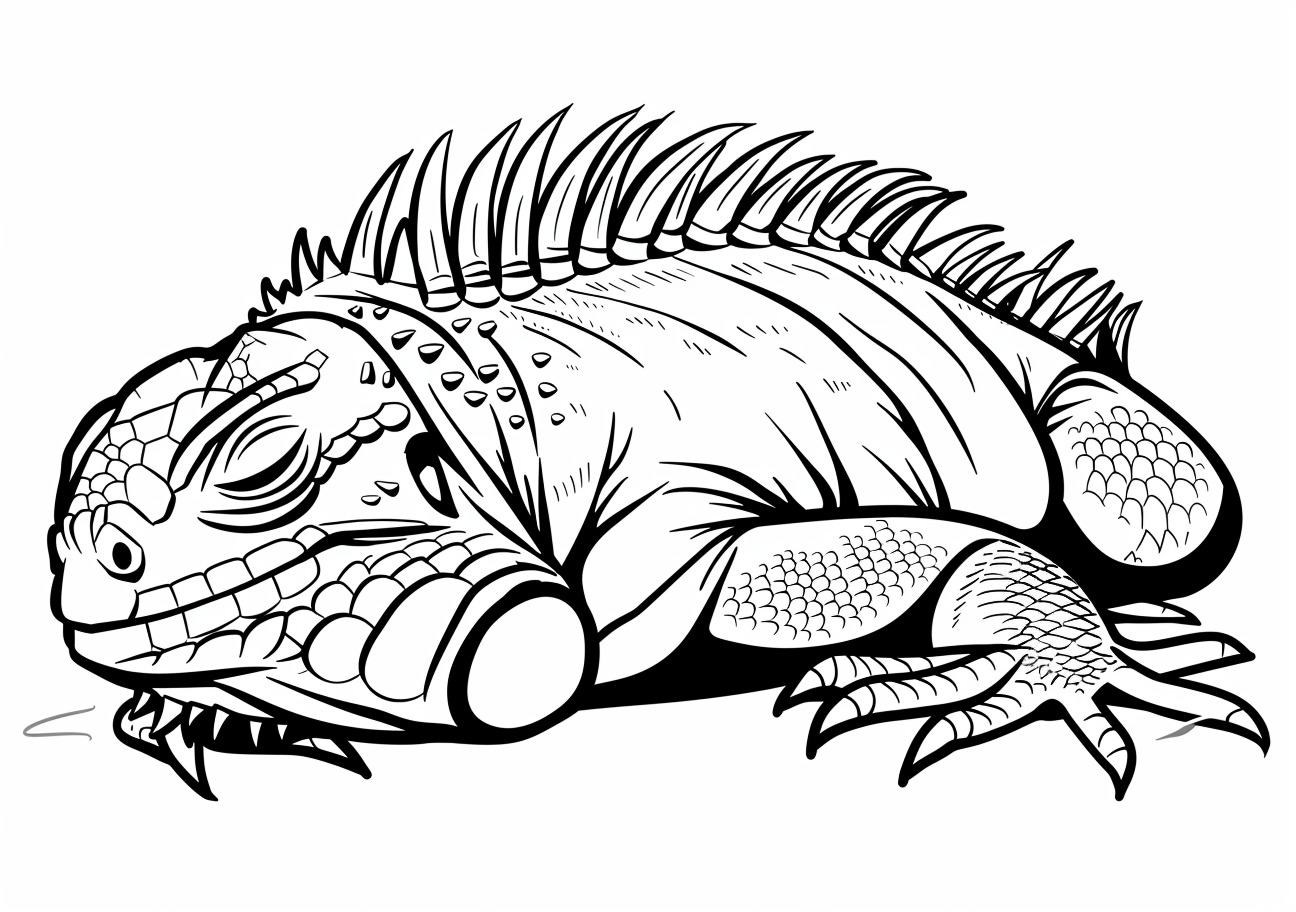 Iguana Coloring Pages, Sleeping cartoon Iguana