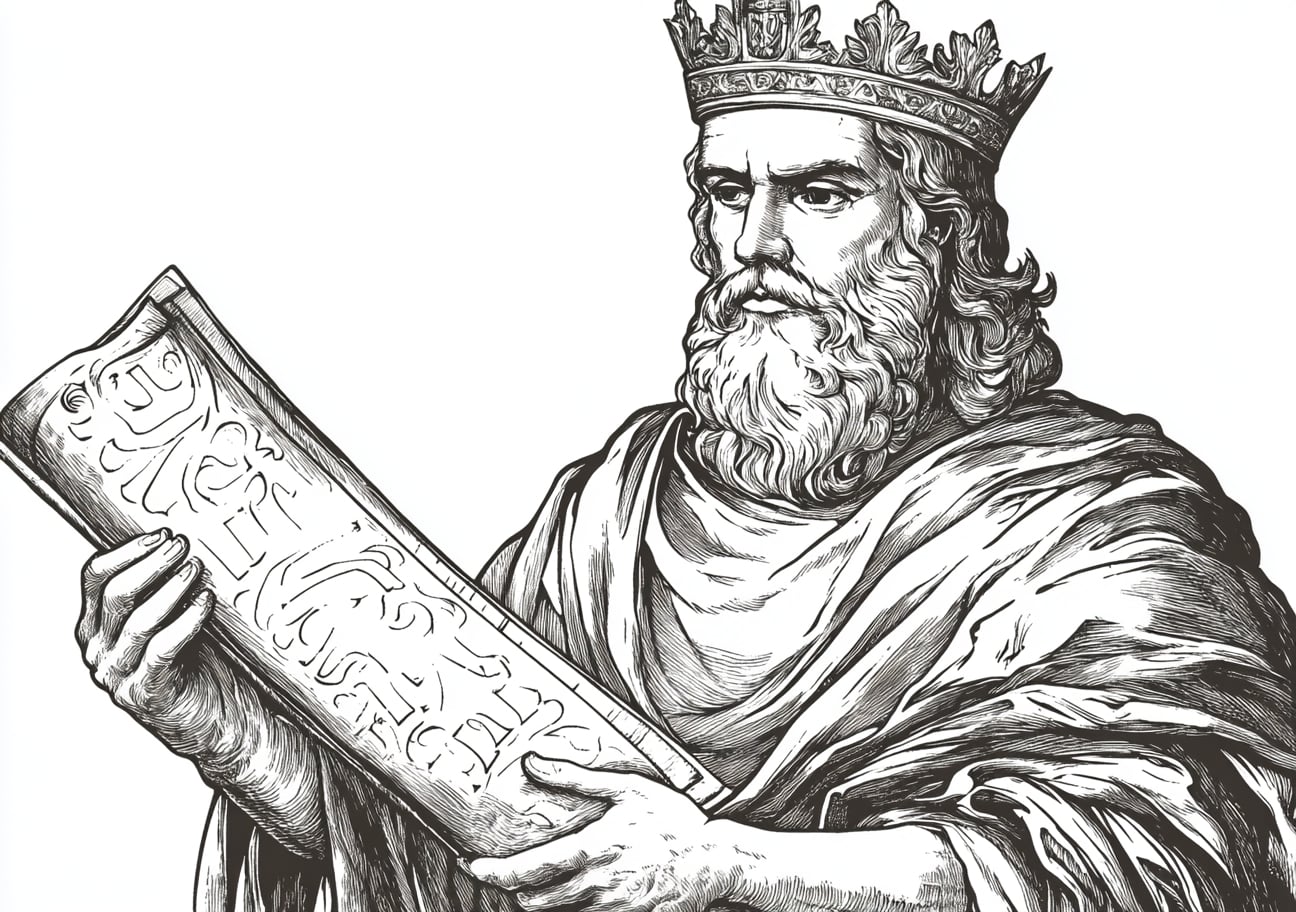 King Solomon Coloring Pages, King Solomon holding the scroll of wisdom