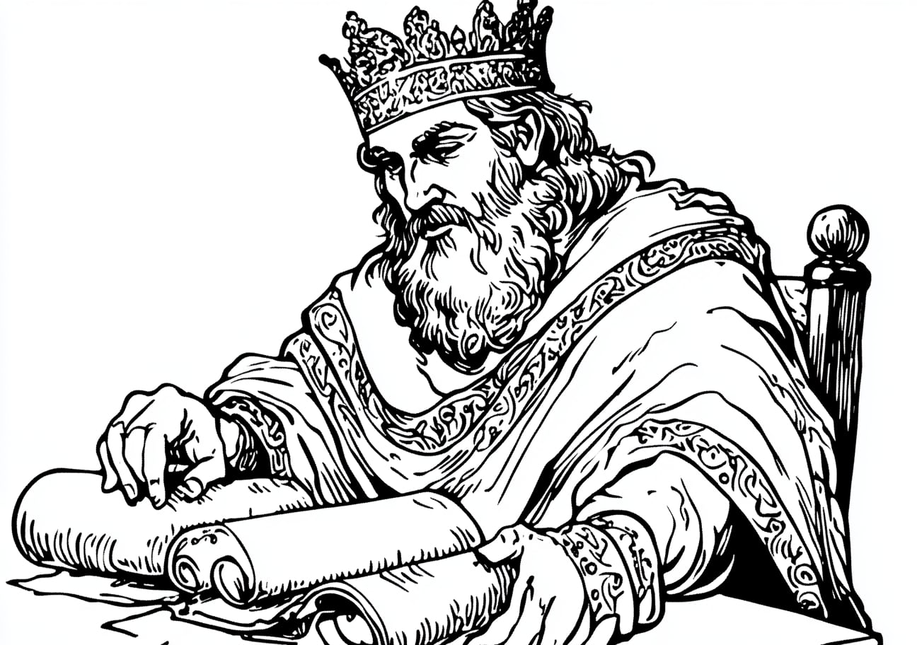 King Solomon Coloring Pages, King Solomon with his wisdom scrolls