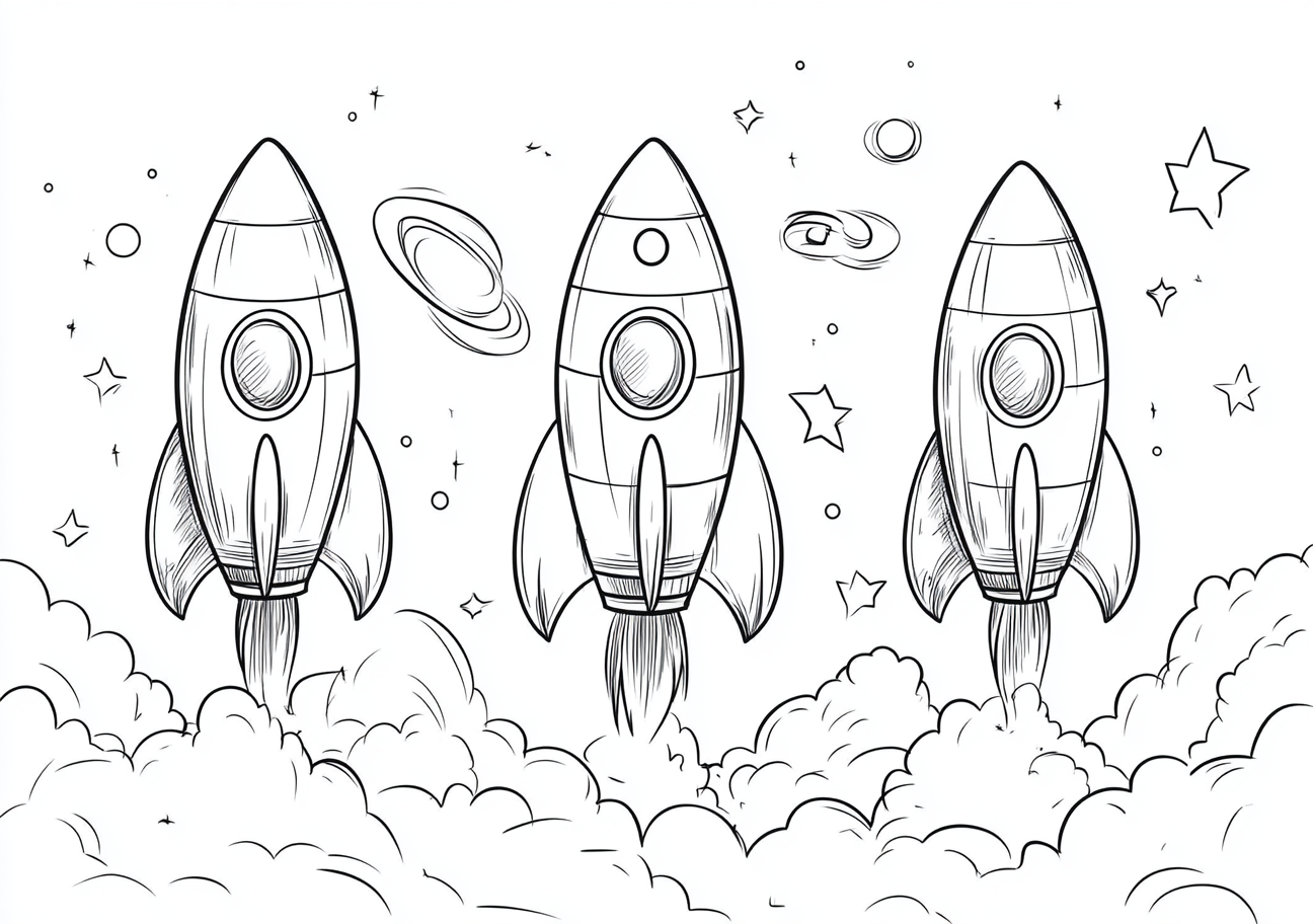 Rockets Coloring Pages, Rockets in a cosmic race