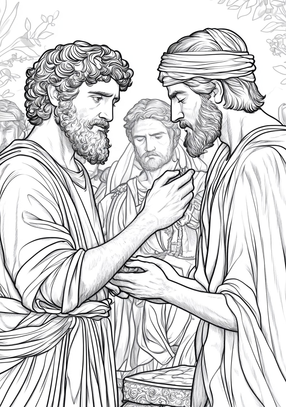 Samuel chooses David as King Coloring Pages, Samuel anointing David in the presence of his brothers