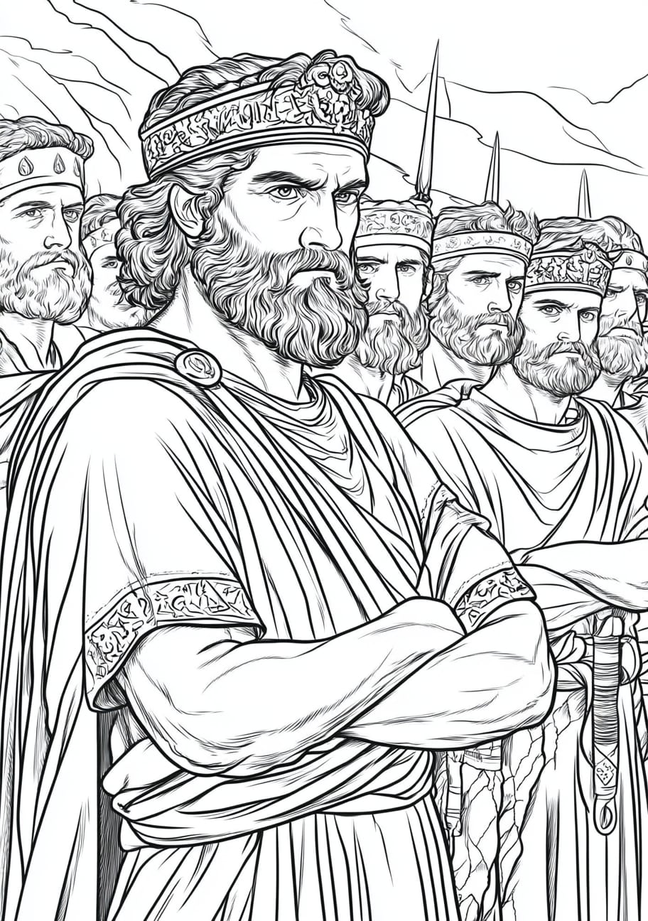 King David Coloring Pages, King David with his mighty men