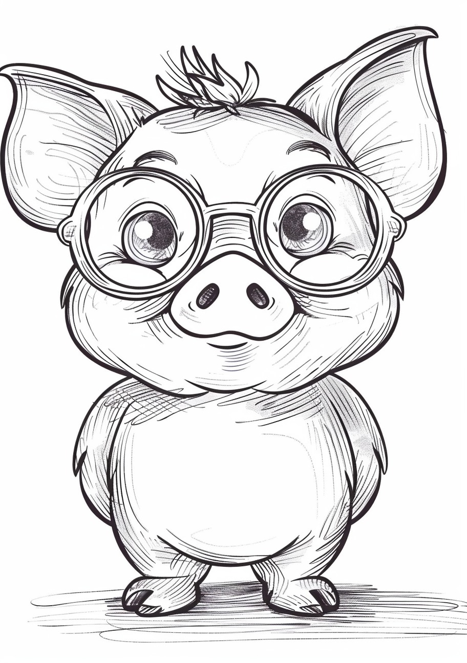 Piggy Coloring Pages, Piggy with glasses