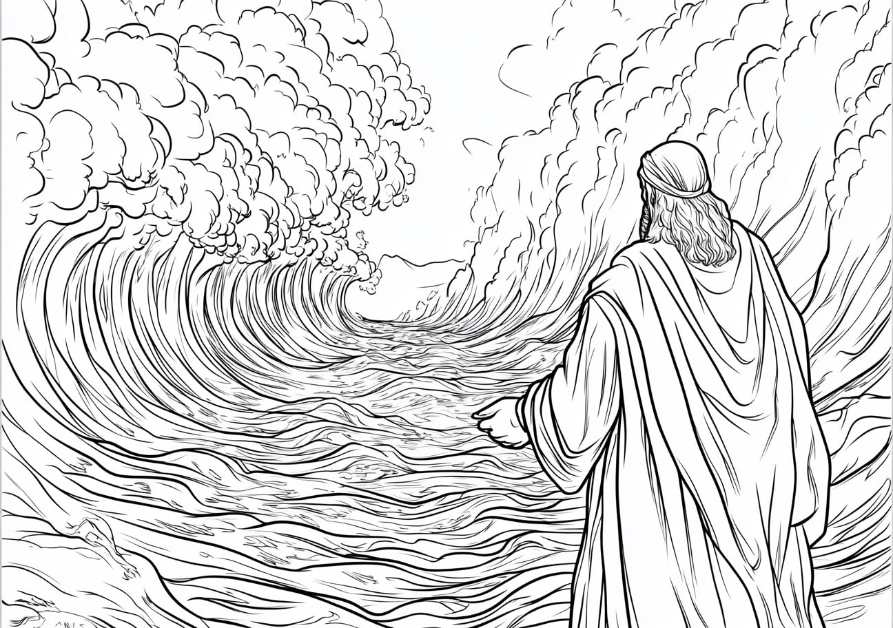 Moses Coloring Pages, Moses parting the Red Sea