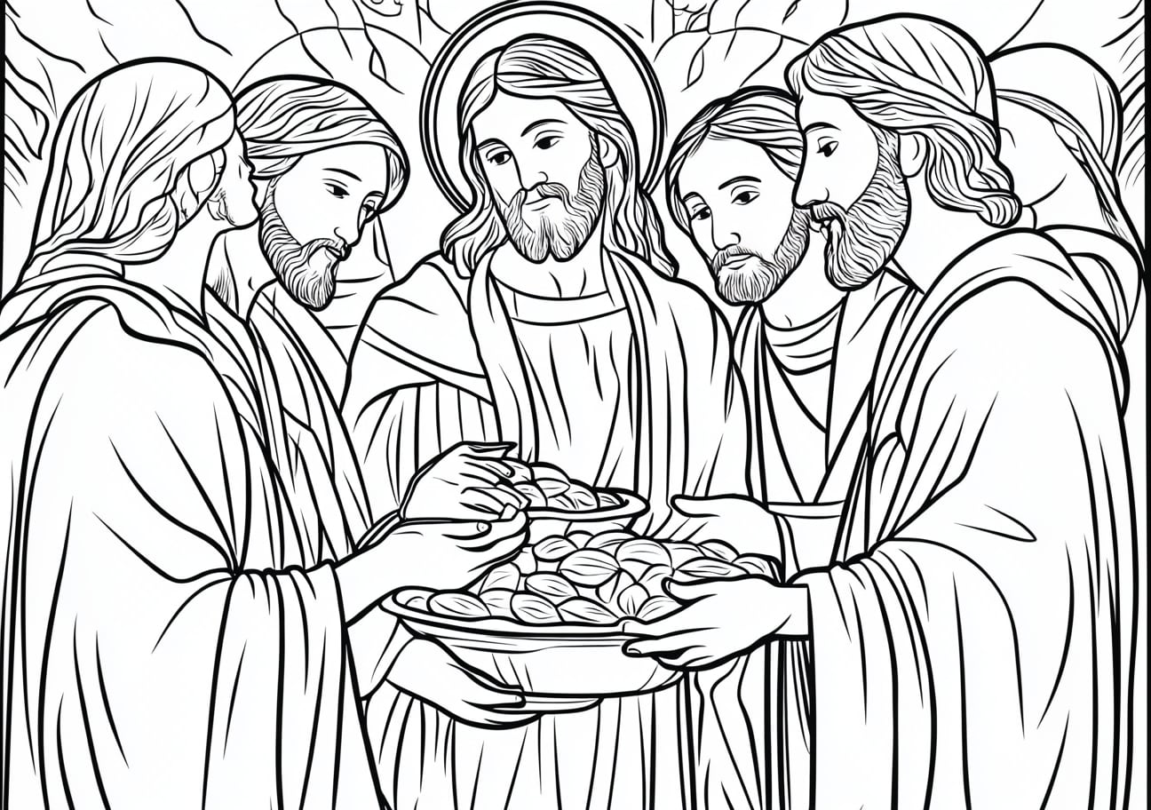 Miracles of Jesus Coloring Pages, Jesus feeding the 5000 with loaves and fish