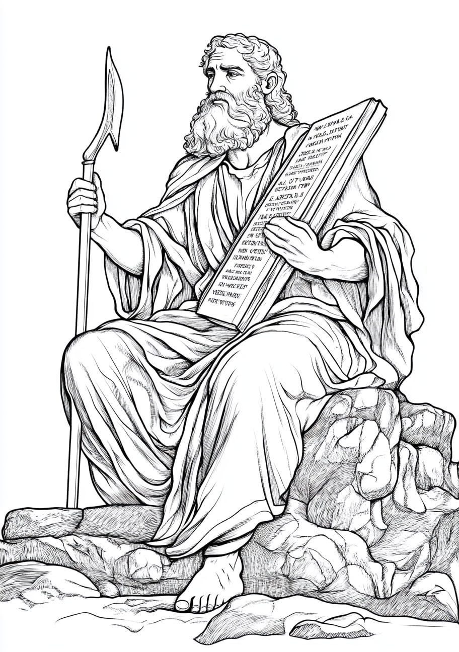 Moses Coloring Pages, Moses receiving the Ten Commandments