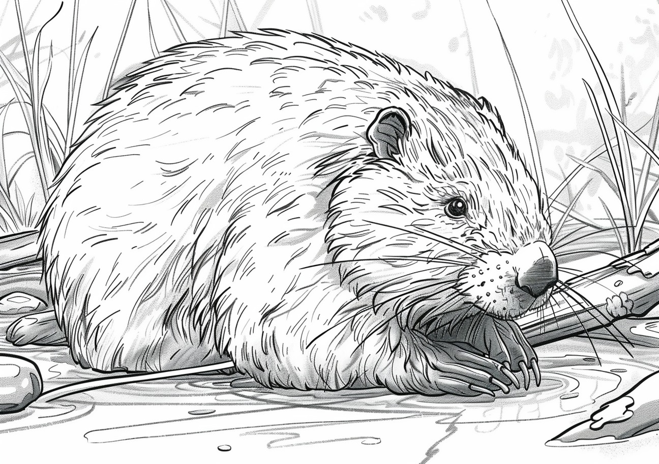 Beaver Coloring Pages, Realistic Beaver