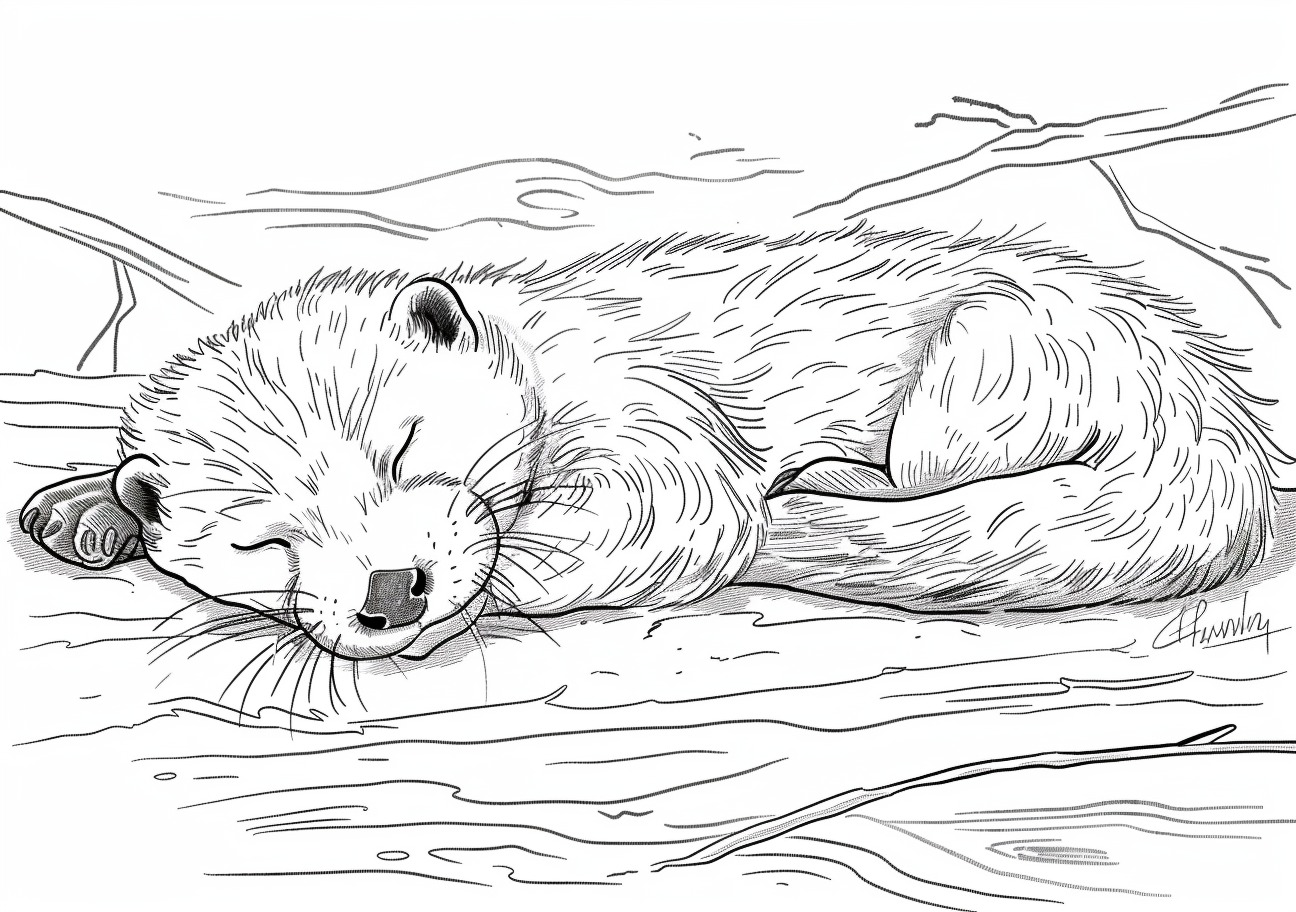 Otter Coloring Pages, Cute sleeping Otter