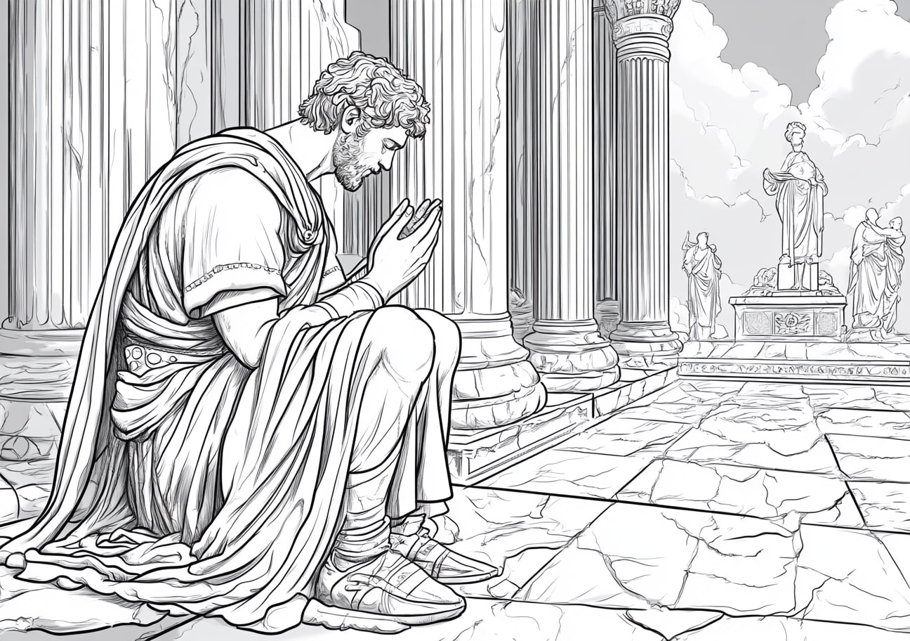 King David Coloring Pages, King David praying in the palace