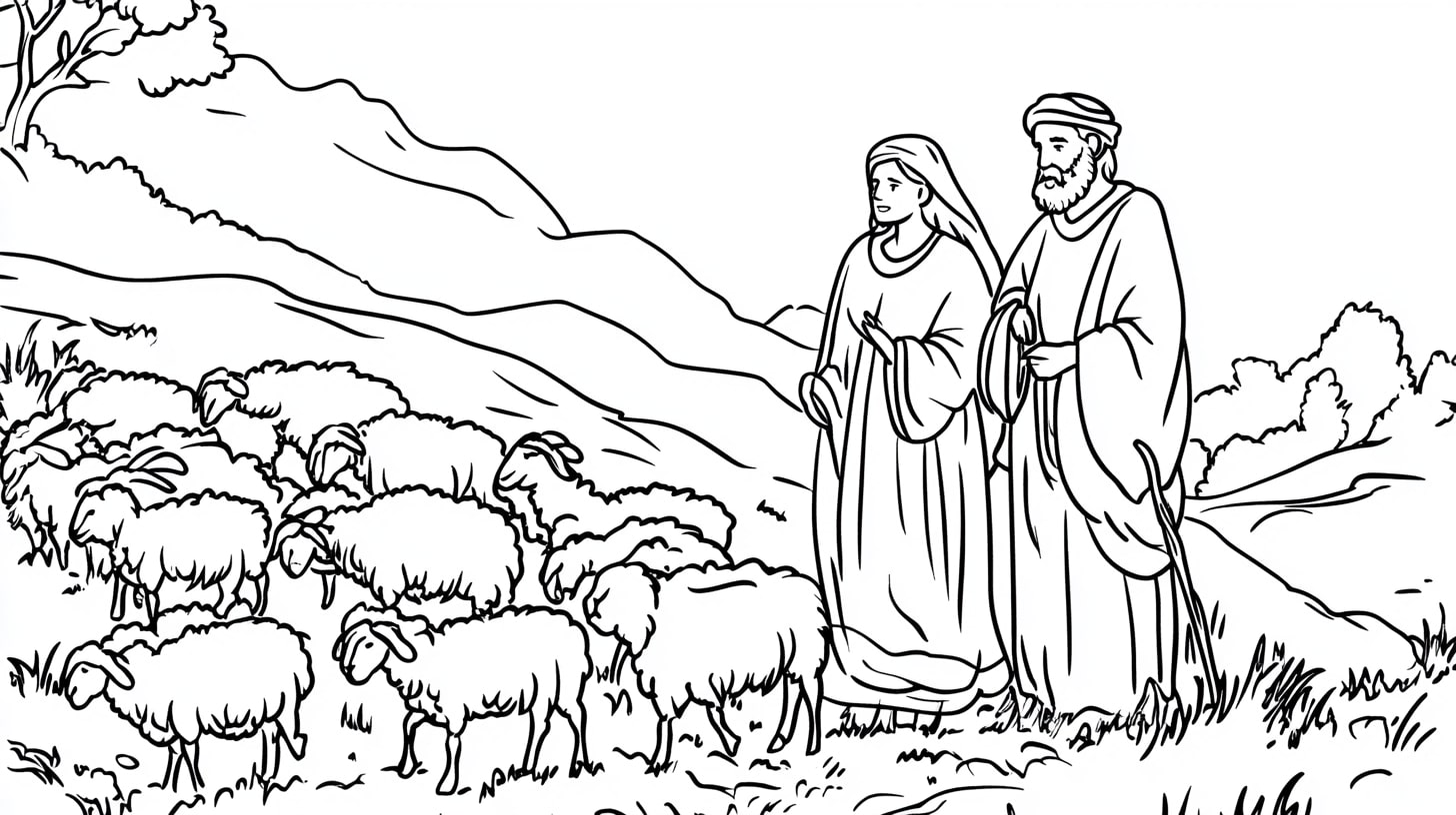 Abraham and Sarah Coloring Pages, Abraham and Sarah with flocks of sheep