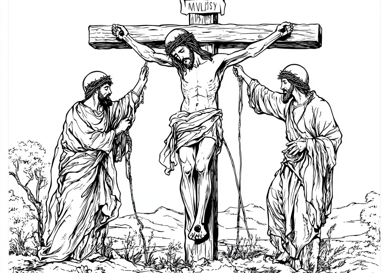 Jesus On Cross Coloring Pages, Jesus on the cross with the two thieves