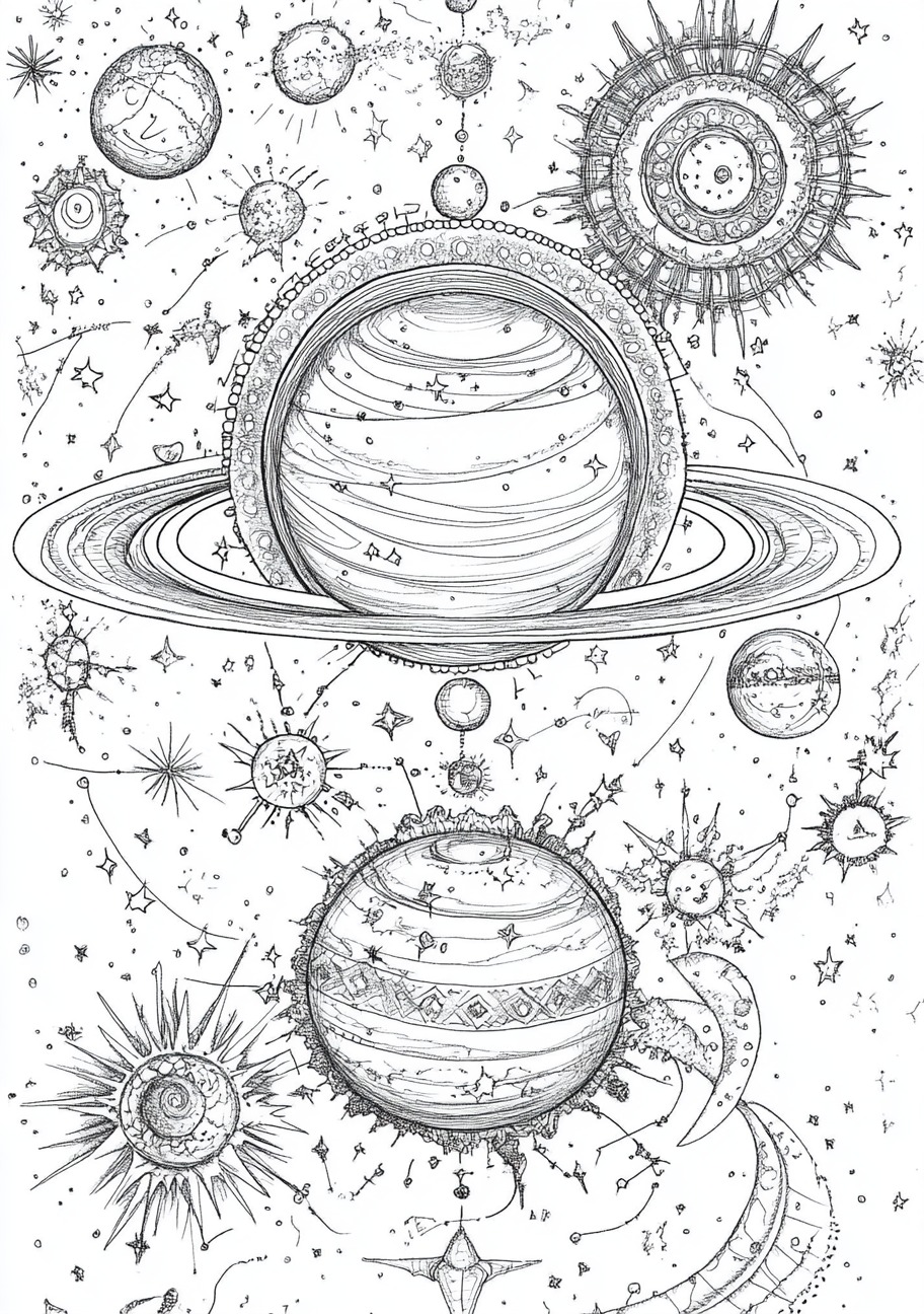 Solar System Coloring Pages, Solar system intricate