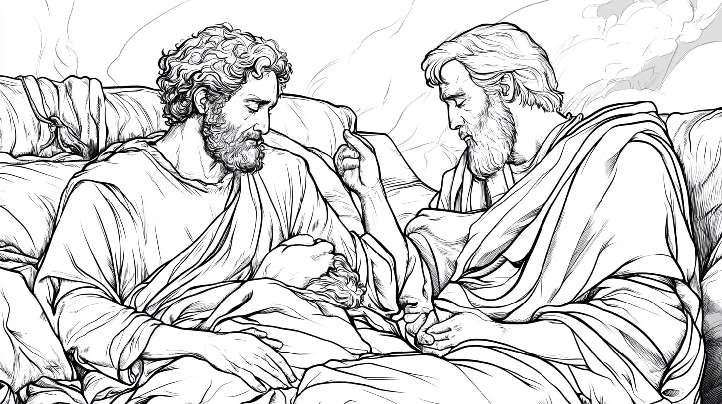 Jacob and Esau Coloring Pages, Jacob and Esau with Isaac in his final days