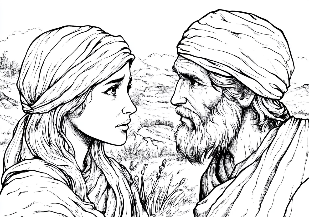 Ruth and Naomi Coloring Pages, Ruth finding favor in Boazs eyes