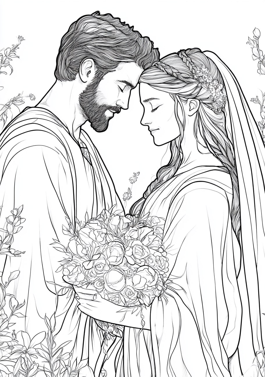 Isaac and Rebekah Coloring Pages, Rebekah and Isaac celebrating their marriage