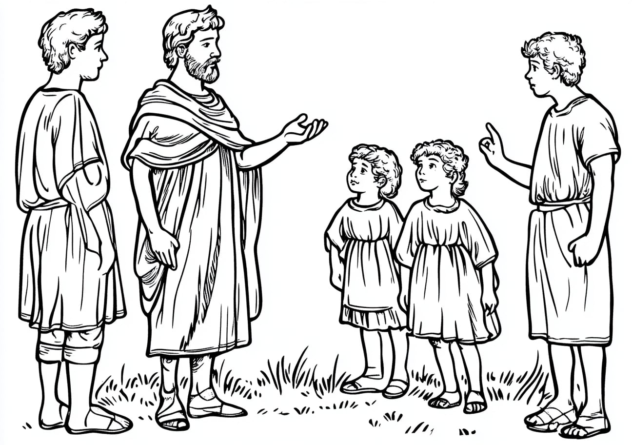 Samuel chooses David as King Coloring Pages, David being chosen by Samuel from among his brothers