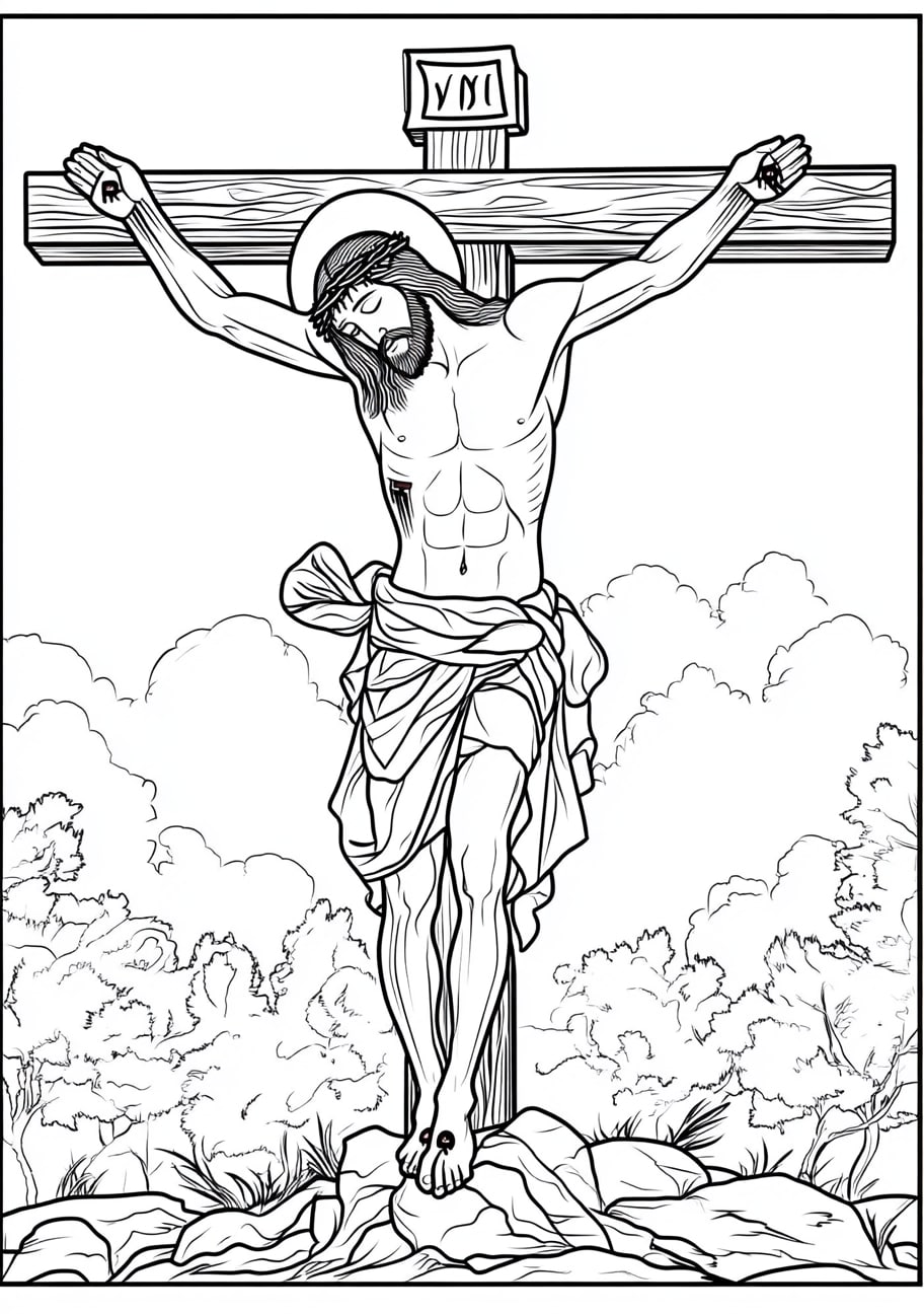 Jesus On Cross Coloring Pages, Jesus on the cross with the sky darkening