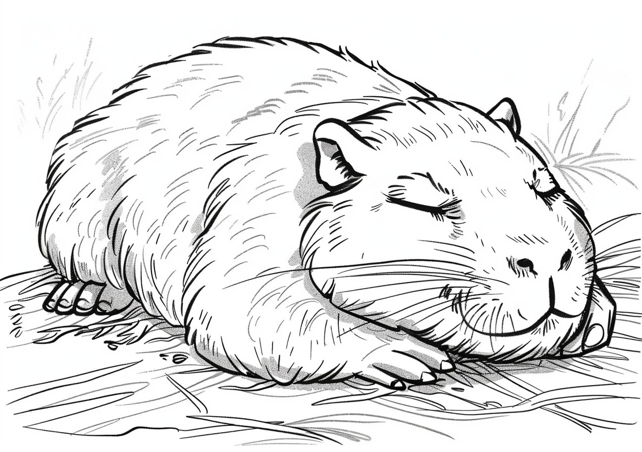 Capybara Coloring Pages, Sleepng Capybara