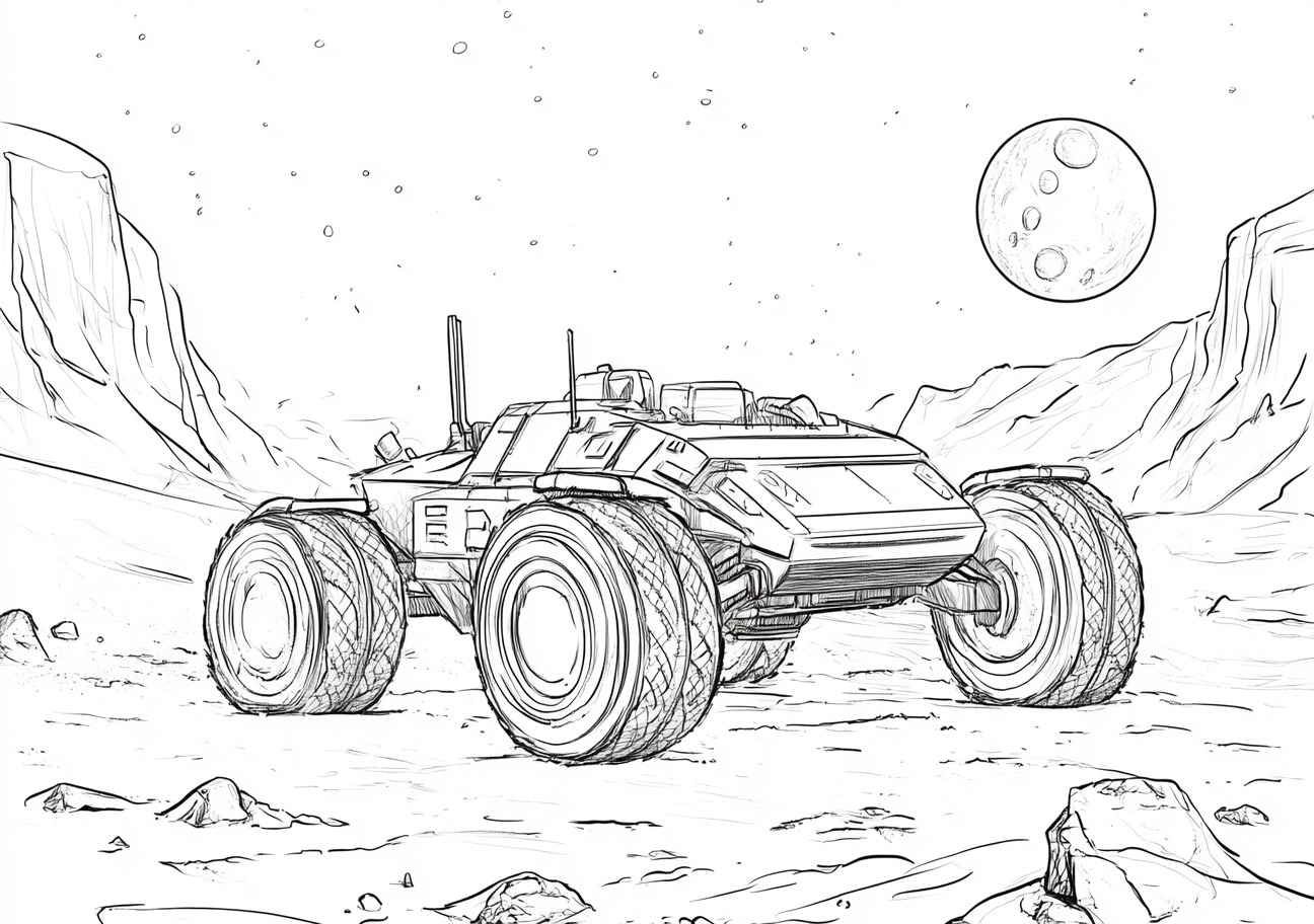 Moon Rover Coloring Pages, Moon Rover exploring