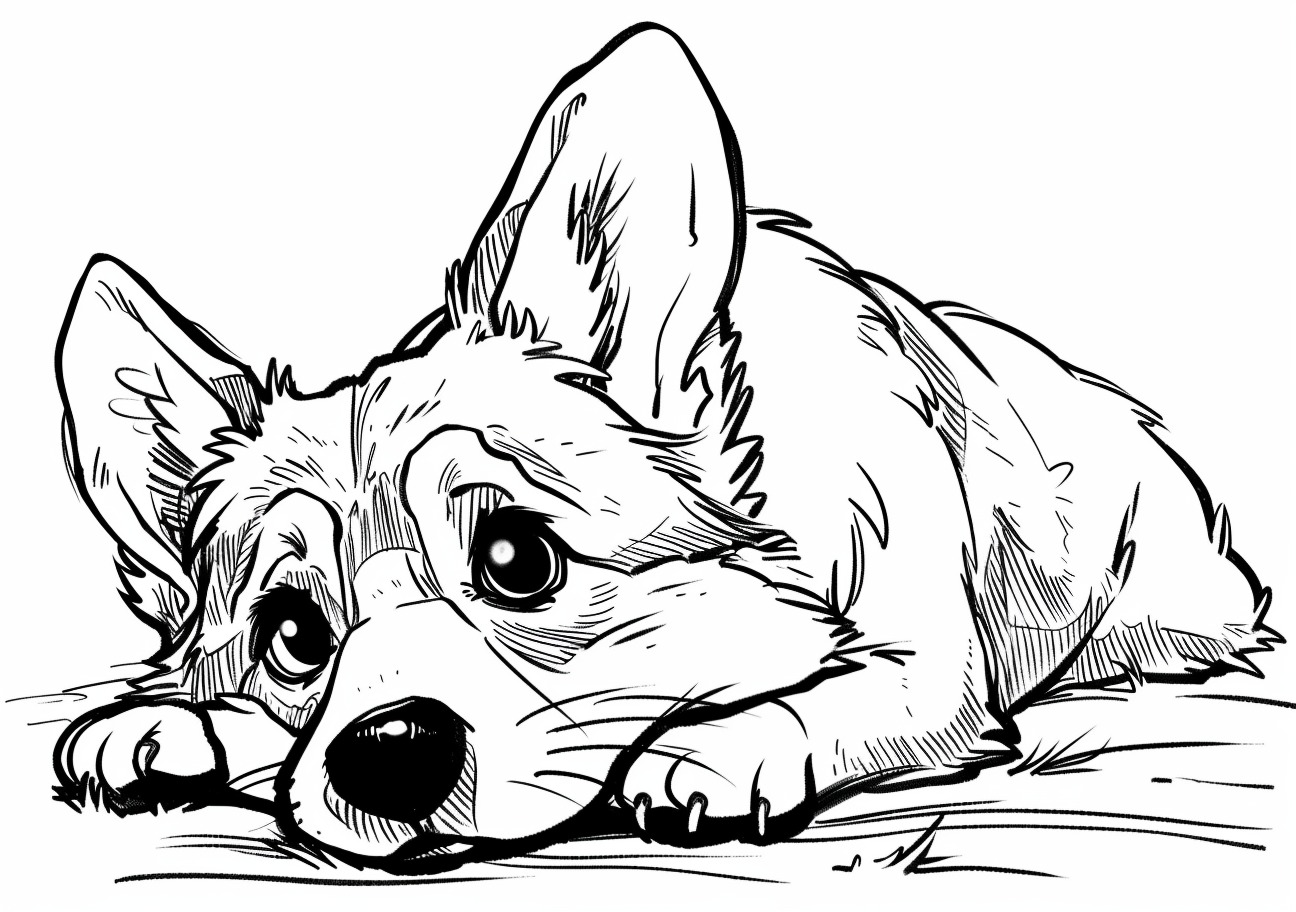 Corgi Coloring Pages, Cartoon sad Corgi