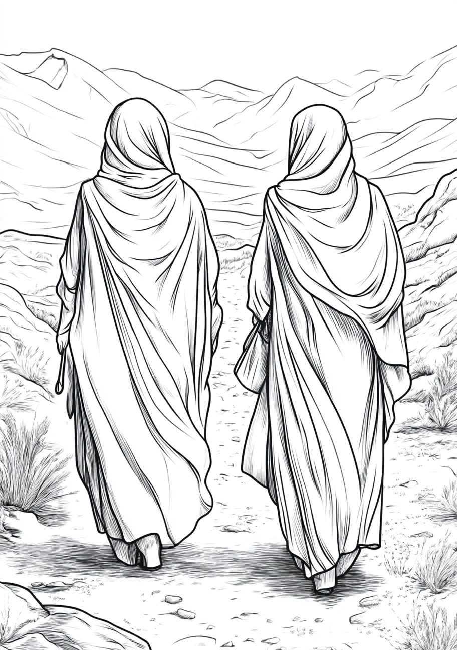 Ruth and Naomi Coloring Pages, Ruth and Naomi traveling back to Bethlehem