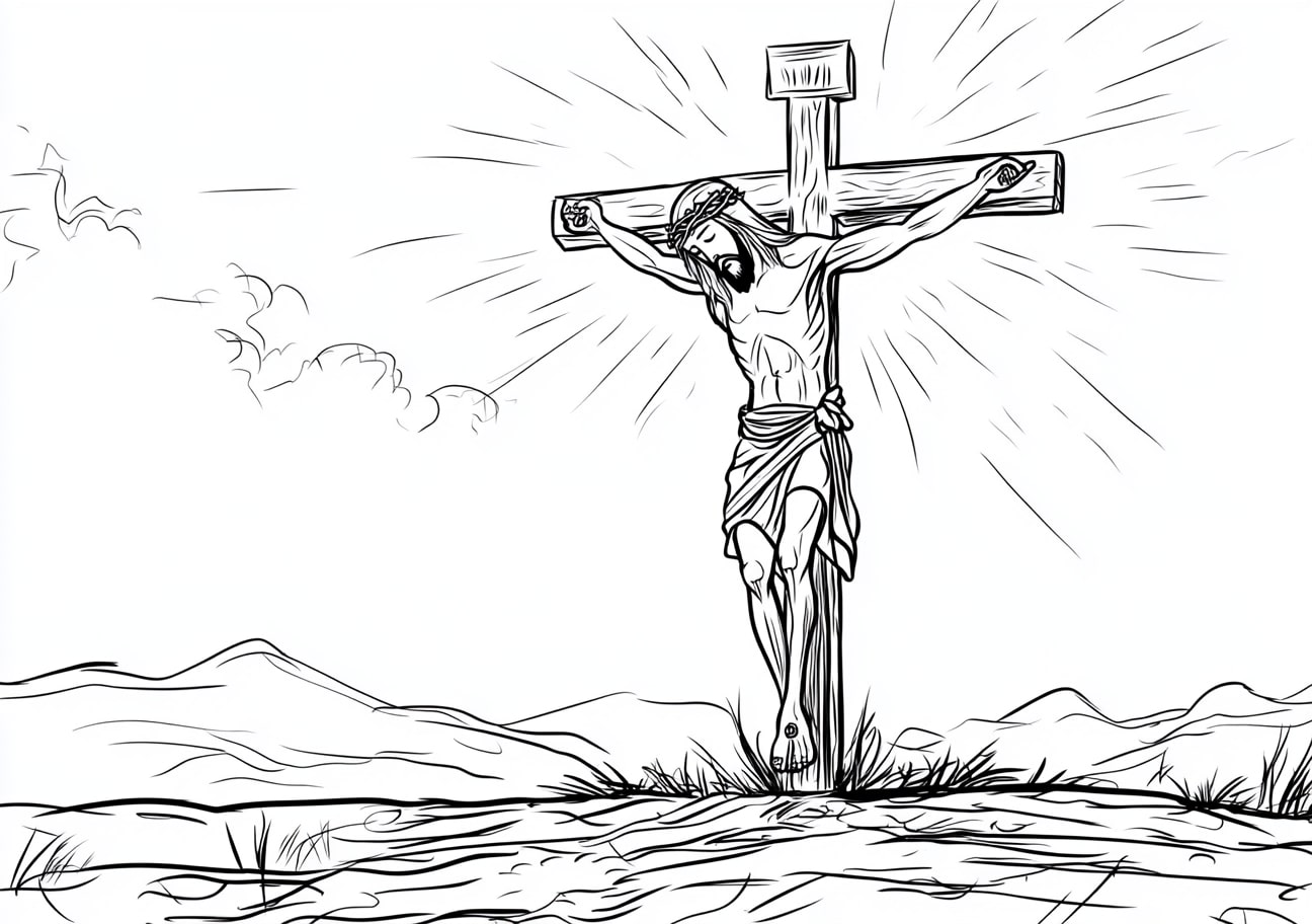 Jesus On Cross Coloring Pages, Jesus on the cross with the sky breaking open