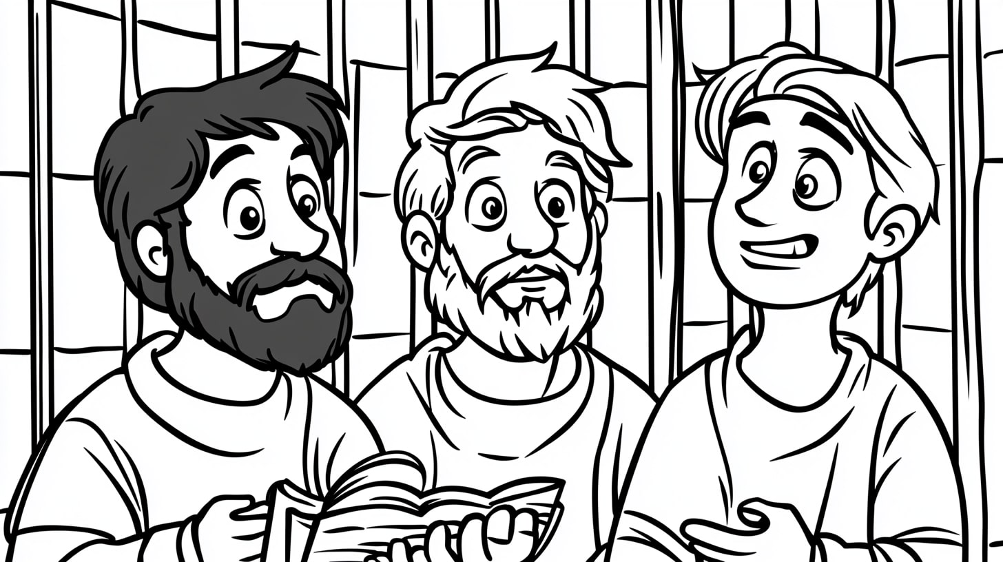 Joseph Coloring Pages, Joseph in prison with fellow inmates