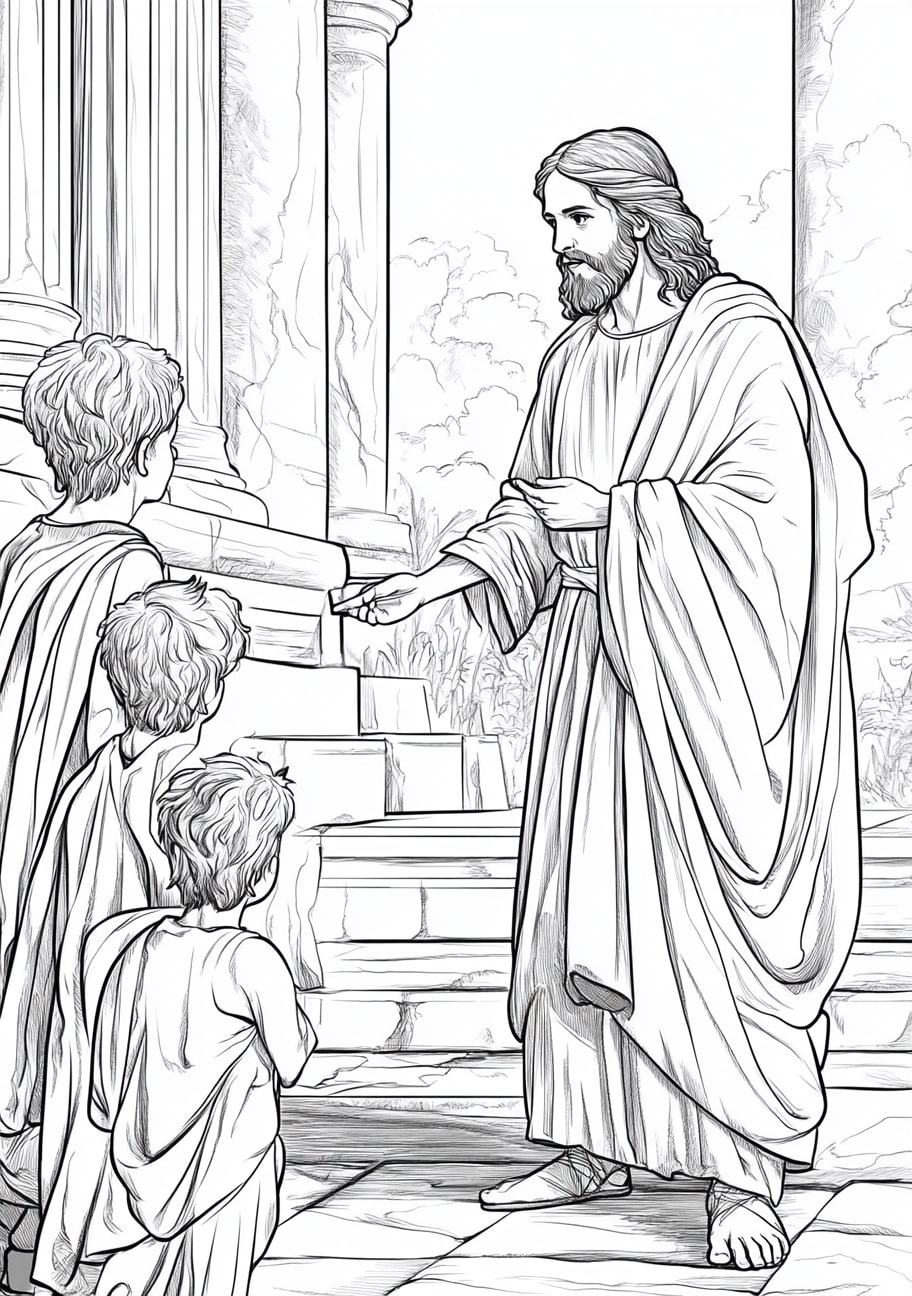 Childhood Jesus Coloring Pages, Childhood Jesus visiting the temple