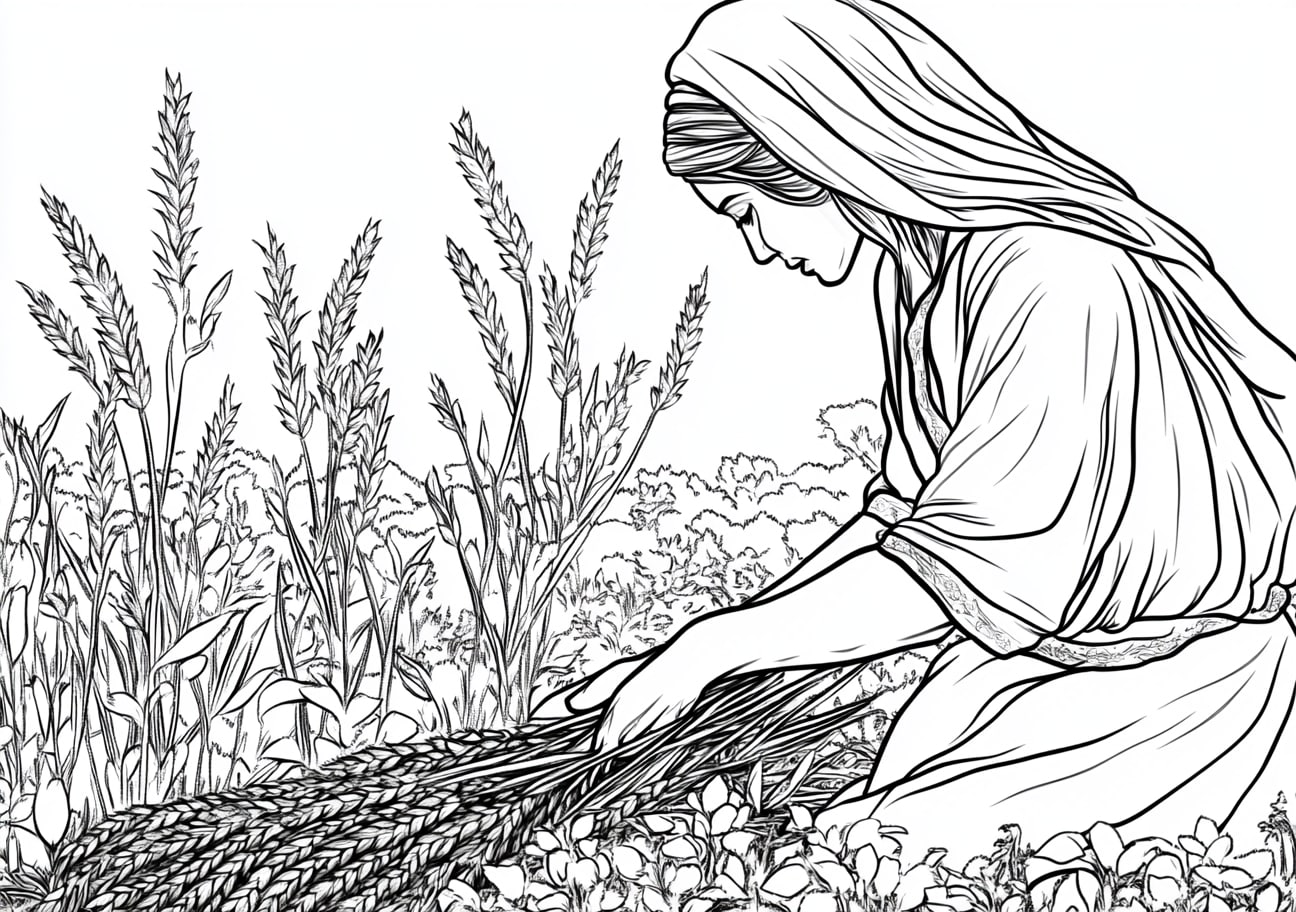 Ruth and Naomi Coloring Pages, Ruth gleaning in the fields of Boaz