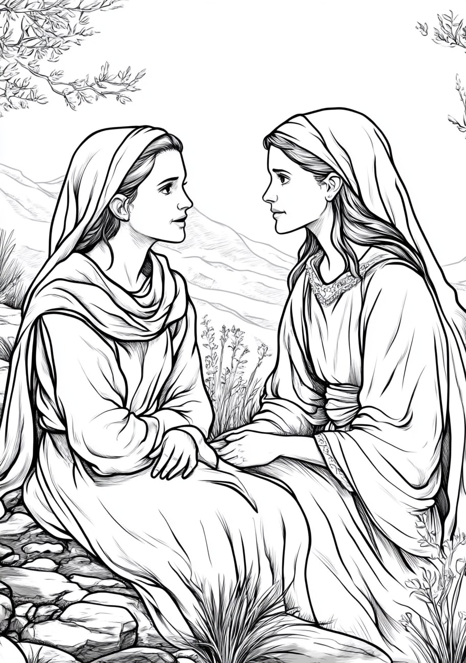 Ruth and Naomi Coloring Pages, Naomi advising Ruth on how to approach Boaz