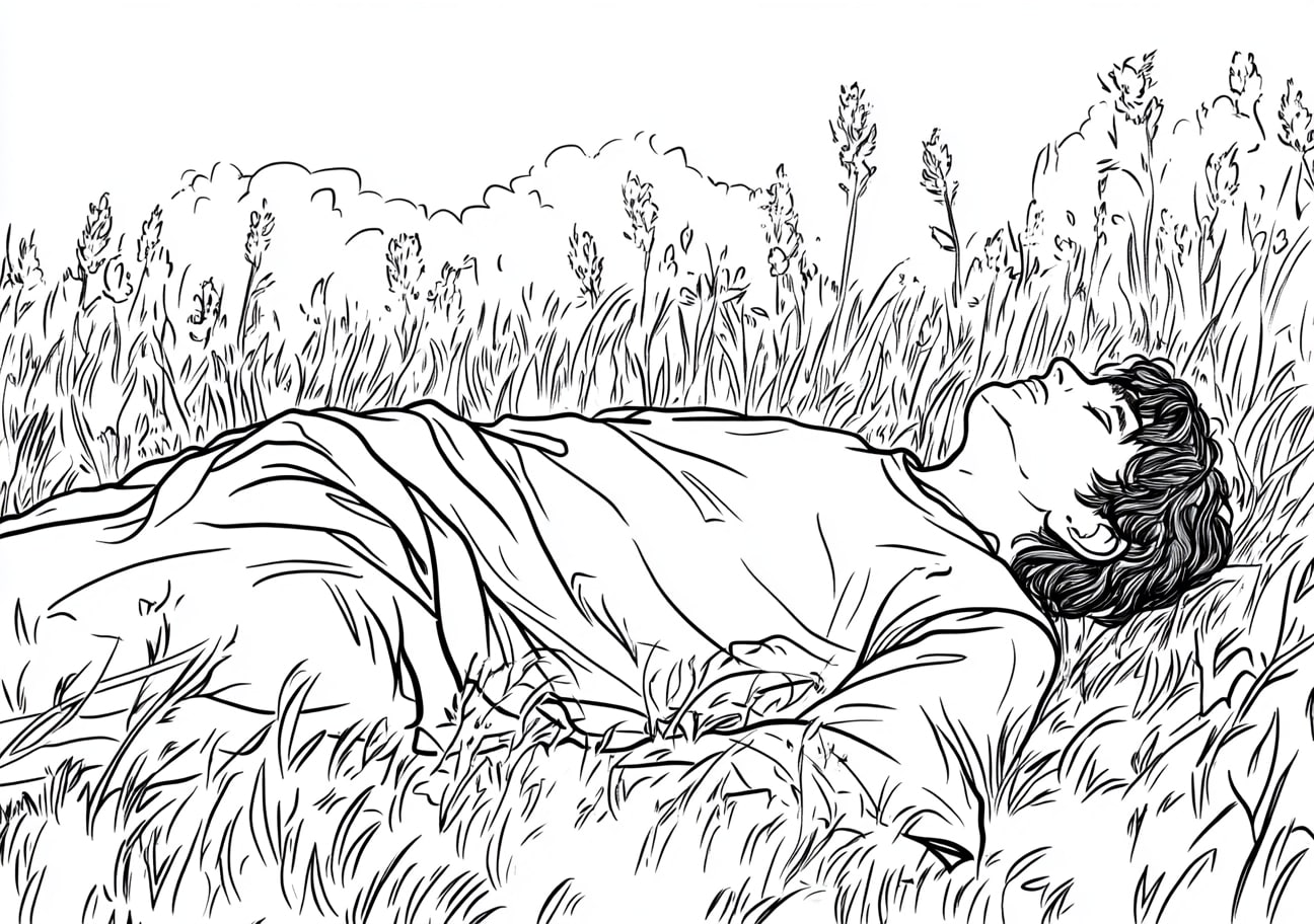 Cain and Abel Coloring Pages, Abels body lying in the field